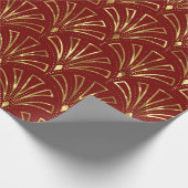 Art Deco patroon goud op donkerrode achtergrond Cadeaupapier (Hoek)
