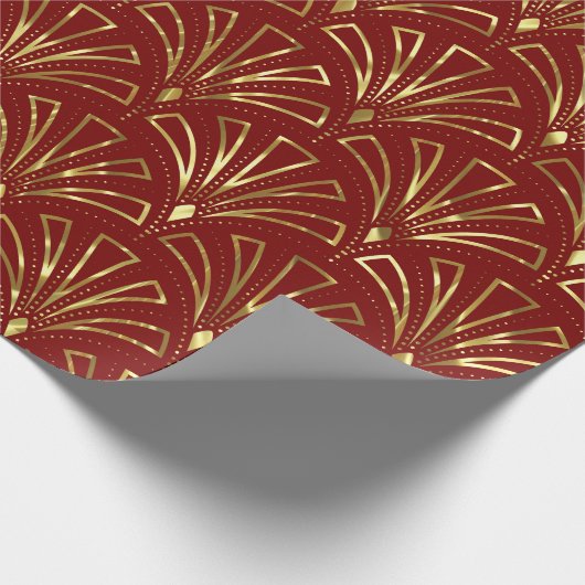 Art Deco patroon goud op donkerrode achtergrond Cadeaupapier (Hoek)