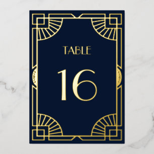 Art Deco patroon goud trouwtafel nummer vintage Folie Uitnodiging