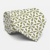 Art Deco Patroon II - Khaki op Wit Stropdas (Opgerold)