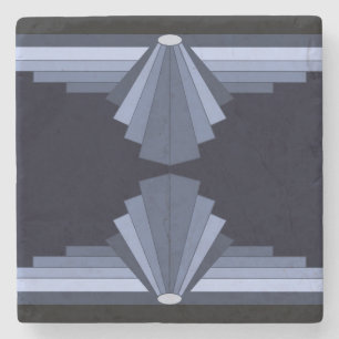 Art Deco Patroon in Blauw-Grijs & zwarte achtergro Stenen Onderzetter