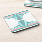 Art Deco Patroon in Blauwgroen & Perzik Bier Onderzetter (Linkerzijde)