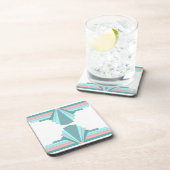 Art Deco Patroon in Blauwgroen & Perzik Bier Onderzetter (Rechterzijde)