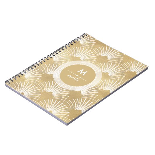 art-deco-patroon in goud en wit notitieboek (Linkerzijde)