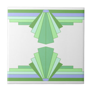 Art Deco Patroon in groen & blauw Tegeltje