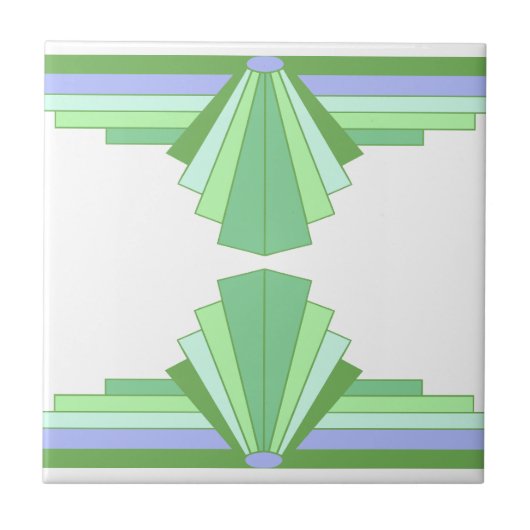 Art Deco Patroon in groen & blauw Tegeltje (Voorkant)