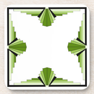 Art Deco Patroon in Groen & Zwart Bier Onderzetter