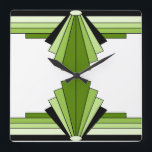 Art Deco Patroon in Groenen 2 Vierkante Klok<br><div class="desc">Dit patroon is gebaseerd op klassieke kunstdecovormen.</div>