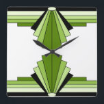 Art Deco Patroon in Groenen 2 Vierkante Klok<br><div class="desc">Dit patroon is gebaseerd op klassieke kunstdecovormen.</div>