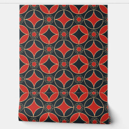 Art Deco patroon in rood en zwart Behang