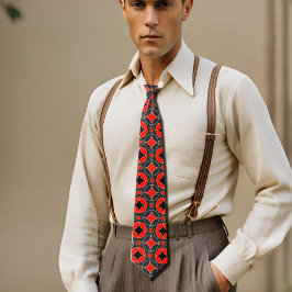 Art Deco patroon in rood en zwart Stropdas