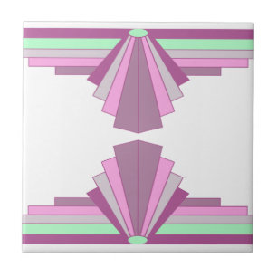 Art Deco Patroon in roze en groen Tegeltje