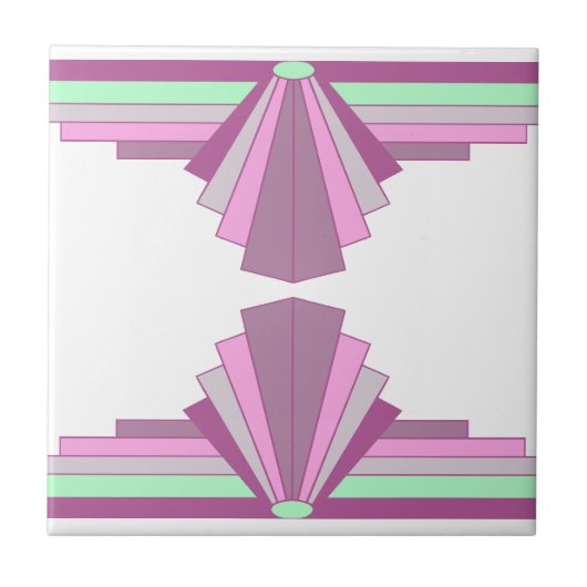 Art Deco Patroon in roze en groen Tegeltje (Voorkant)