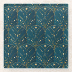Art Deco-patroon met gouden geometrische vormen Glazen Onderzetter