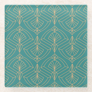 Art Deco-patroon met gouden geometrische vormen Glazen Onderzetter