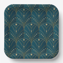 Art Deco-patroon met gouden geometrische vormen Papieren Bordje
