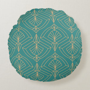 Art Deco-patroon met gouden geometrische vormen Rond Kussen