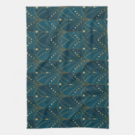 Art Deco-patroon met gouden geometrische vormen Theedoek