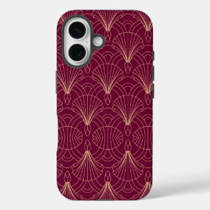 Art Deco-patroon met gouden geometrische waaiermot iPhone 16 Hoesje