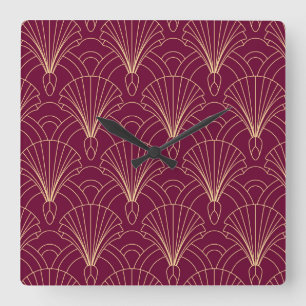 Art Deco-patroon met gouden geometrische waaiermot Vierkante Klok