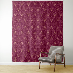 Art Deco-patroon met gouden geometrische waaiermot Wandkleed