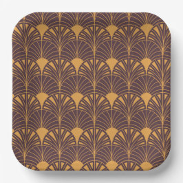 Art Deco-patroon met waaiervormige motieven  Papieren Bordje