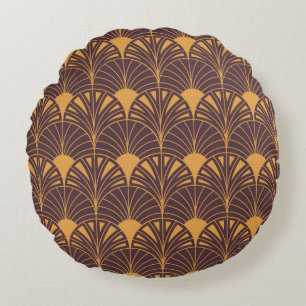 Art Deco-patroon met waaiervormige motieven Rond Kussen