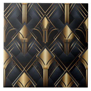 Art Deco patroon, metaal effect, zwart en goud Tegeltje