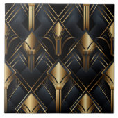Art Deco Patroon, Metallic effect, zwart en goud Tegeltje (Voorkant)