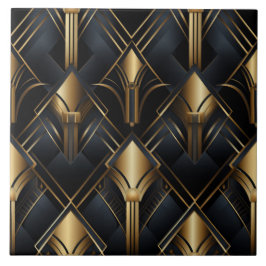 Art Deco Patroon, Metallic effect, zwart en goud Tegeltje