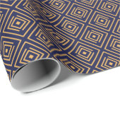 Art Deco-patroon | Navy Blue Gold Cadeaupapier (Rol Hoek)