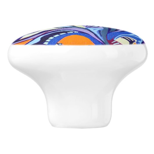 Art Deco-patroon - oranje en blauw Keramische Knop (Zijkant)