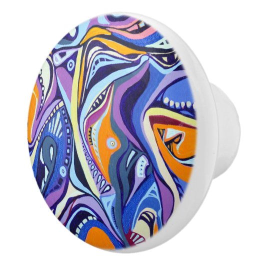 Art Deco-patroon - oranje en blauw Keramische Knop (Rechts)