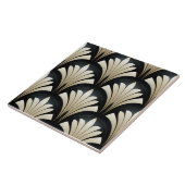 Art Deco Patroon, zwart en beige bladeren Tegeltje (Zijkant)