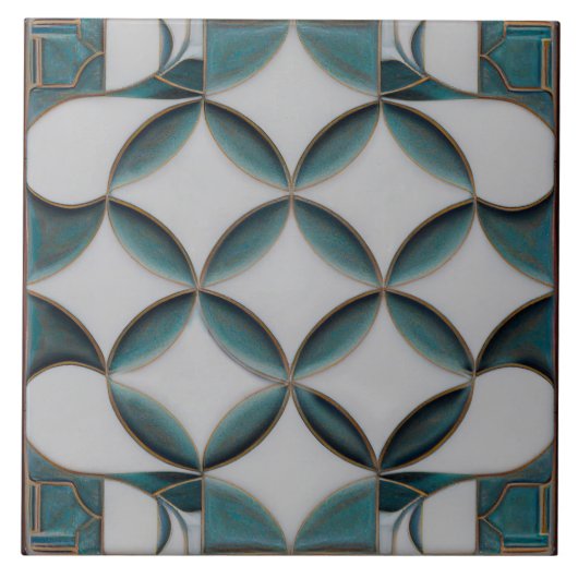 Art Deco Pattered Azul Blue Decor Art Nouveau Tegeltje (Voorkant)