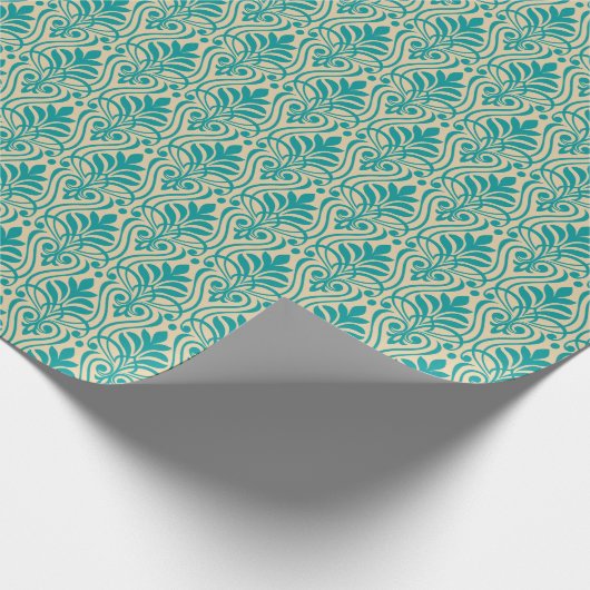 Art Deco Pattern 01 - Blauwgroen op Gebroken Wit Cadeaupapier (Hoek)