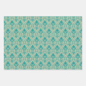 Art Deco Pattern 01 - Blauwgroen op Gebroken Wit Inpakpapier Vel (Voorkant 3)