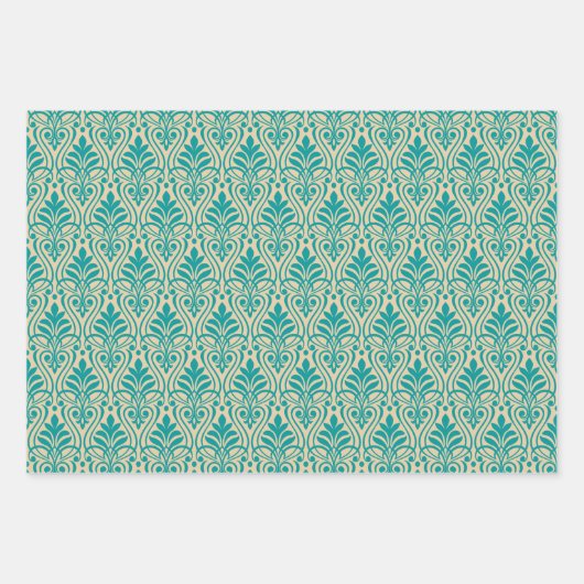 Art Deco Pattern 01 - Blauwgroen op Gebroken Wit Inpakpapier Vel (Voorkant 3)