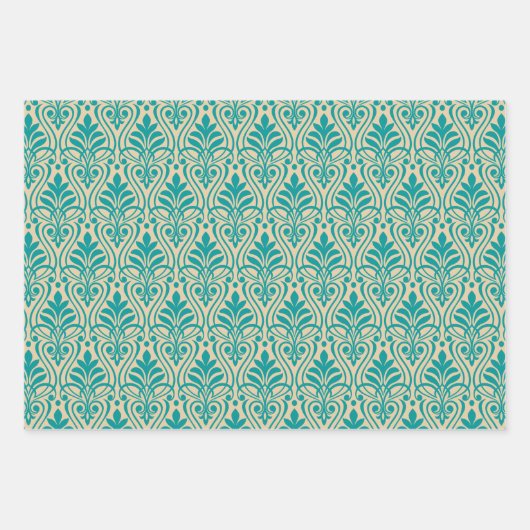 Art Deco Pattern 01 - Blauwgroen op Gebroken Wit Inpakpapier Vel (Voorkant 2)