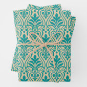 Art Deco Pattern 01 - Blauwgroen op Gebroken Wit Inpakpapier Vel (In situ)