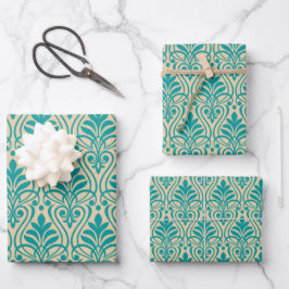 Art Deco Pattern 01 - Blauwgroen op Gebroken Wit Inpakpapier Vel