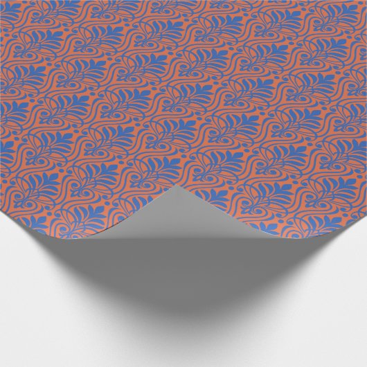 Art Deco Pattern 01 - Pruisisch Blauw op Sinaasapp Cadeaupapier (Hoek)