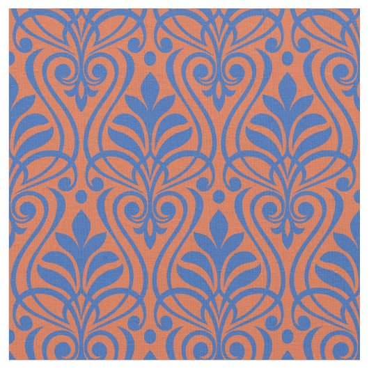 Art Deco Pattern 01 - Pruisisch Blauw op Sinaasapp Stof (Close Up)