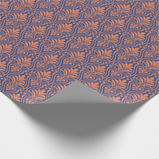 Art Deco Pattern 01 - Sinaasappel op Pruisisch Bla Cadeaupapier (Hoek)
