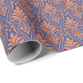 Art Deco Pattern 01 - Sinaasappel op Pruisisch Bla Cadeaupapier (Rol Hoek)