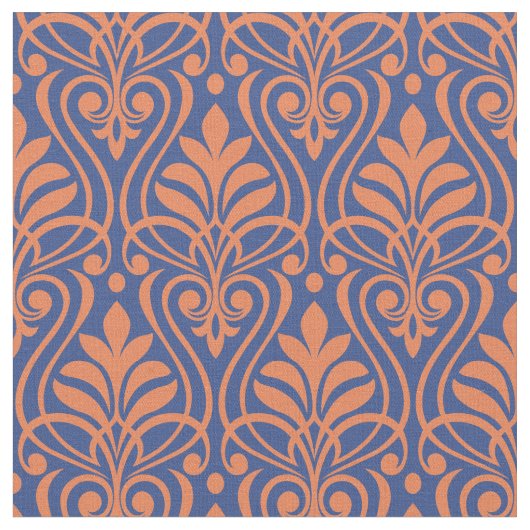 Art Deco Pattern 01 - Sinaasappel op Pruisisch Bla Stof (Close Up)