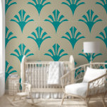 Art Deco Pattern 02 - Blauwgroen op Gebroken Wit Behang<br><div class="desc">Art Deco Pattern 02 - Blauwgroen op Gebroken Wit</div>