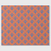 Art Deco Pattern 02 - Pruisisch Blauw op Sinaasapp Cadeaupapier (Vlak)