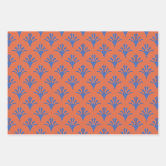 Art Deco Pattern 02 - Pruisisch Blauw op Sinaasapp Inpakpapier Vel (Voorkant 2)