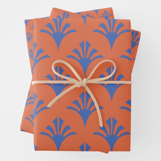 Art Deco Pattern 02 - Pruisisch Blauw op Sinaasapp Inpakpapier Vel (In situ)